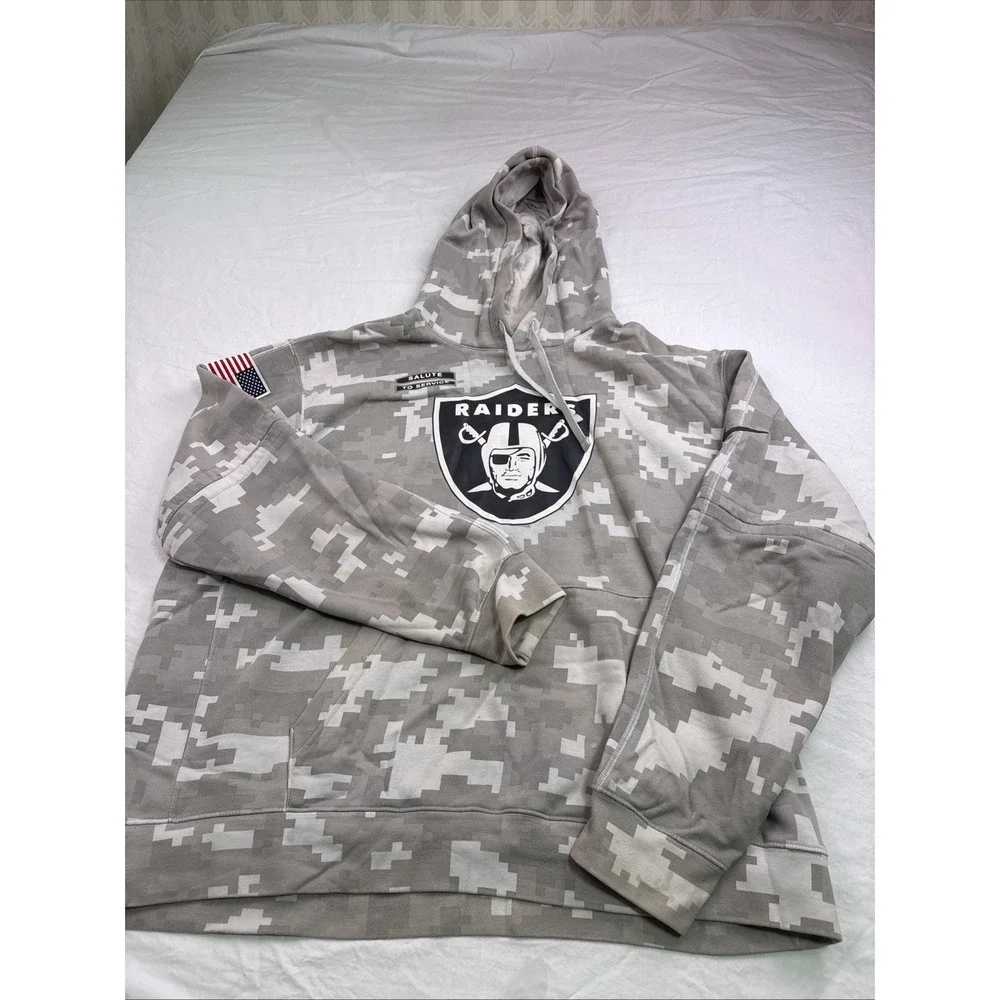 Nike Oakland Raiders Salute To Service Camo Hoodie Sweatshirt  XL Gray White